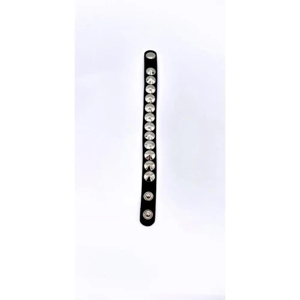 Silver tone dome studded single on faux leather adjustable wrap bracelet